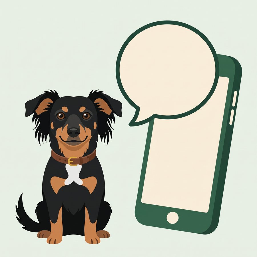 Ruguis, la perrita asistente, junto a un teléfono